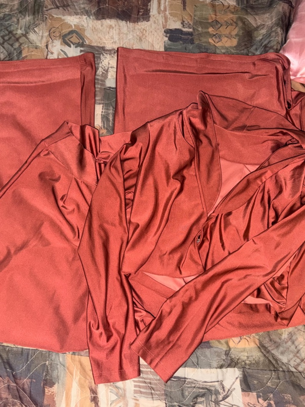 Women’s Two-Piece Satin-Look Set in Rust